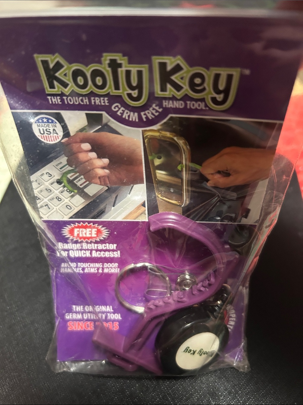 Kooty Key Purple Hands Utility Tool No-touch Fight Germs. New in bag